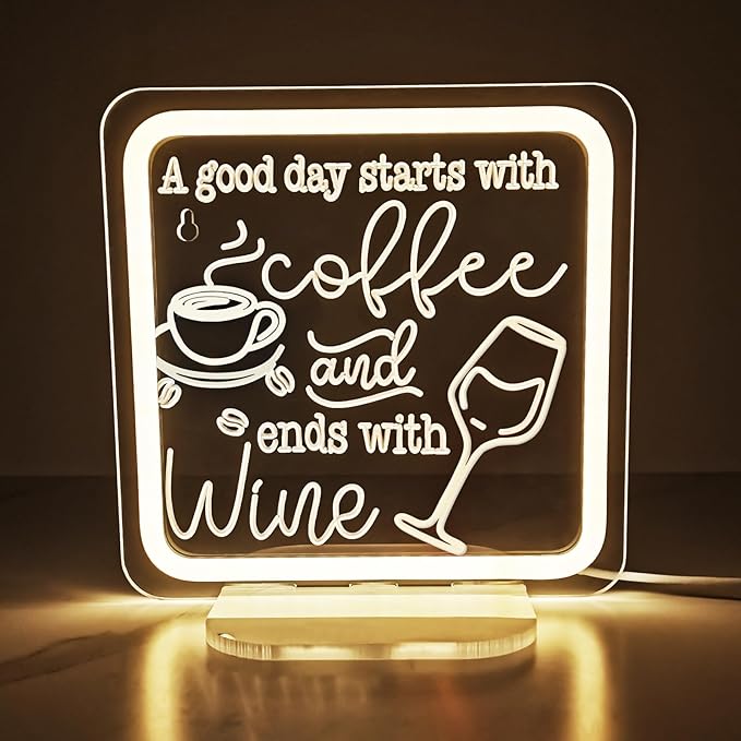 A Good Day Starts With Coffee And Ends With Wine Sign,Coffee Bar Sign Decor For CoffeeStantion,Desk Sign with Stand For Home Kitchen Bar Shelf Table,Gifts
