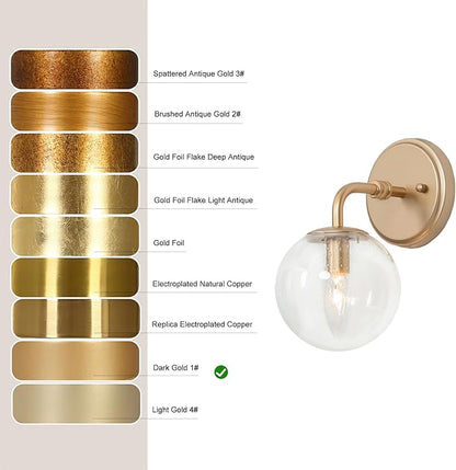 Gold Wall Sconce, 1-Light Minimalist Sconces Wall Lighting with Seeded Glass Globe, Modern Wall Mounted Light Fixture for Bathroom, Bedroom, Living Room and Stairway
