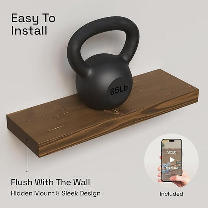 BAOBAB WORKSHOP Wood Floating Shelves for Wall 20 Inch, Solid Real Wooden Bathroom Shelf, Heavy Duty Wall Shelf Mounted 20 in Kitchen Rustic Farmhouse, Walnut Floating Shelves, 20W × 6.7D, Set of 2
