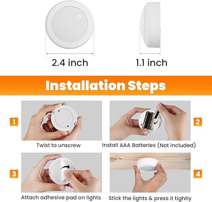 LED Puck Lights with Remote Control, 16 Color Changing Under Cabinet Lighting with Dimmer & Timer, AAA Battery Operated,Under for Closet Bedroom Kitchen, Stair (6 Pack Black)