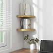 Fun Memories Floating Corner Shelves Set of 2 - Rustic Wood Wall Mounted Storage and Display Shelves for Living Room, Bedroom, Kitchen, Bathroom - Space Saving Home Decor, Oak