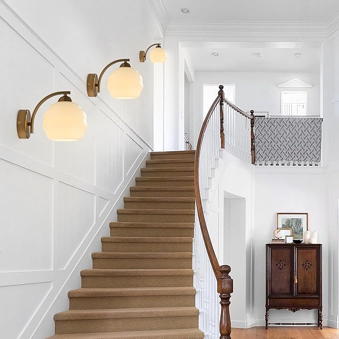 White and Gold Bathroom Vanity Light Brass Wall Sconce Modern Globe Wall Sconce Mid Century Vanity Light Bedroom Wall Lamp Hallway Stairwell Wall Light Fixtures