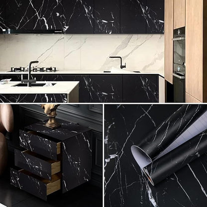 practicalWs 17.71" x 78.7" Marble Contact Paper Black/White Peel and Stick Wallpaper Thicken Self Adhesive Black Wallpaper for Countertops Cabinets Decorative Easy to Remove Upgrade