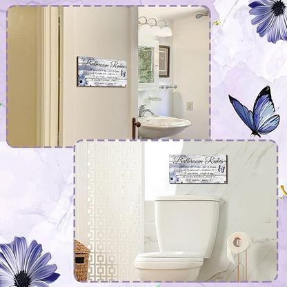 Jetec 2 Pieces Funny Bathroom Signs Bathroom Wall Decor Toilet Wall Accessories Farmhouse Toilet Rustic Wooden Signs, 12x6 Inch(Purple Daisy Style)