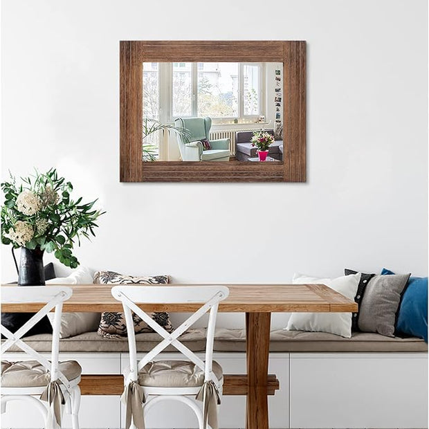Wood Mirror Rectangular Framed Rustic Vintage Mirrors Decor Farmhouse Bedroom Bathroom Mirror for Dressing Table Entrance Large 20"x16" Brown