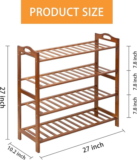 4 Tier Bamboo Shoe Rack, Free Standing Shoes Rack Shoe Shelf Shoe Organizer for Closet, Entryway, Bedroom, Living Room, Front Door, Studio, Bathroom