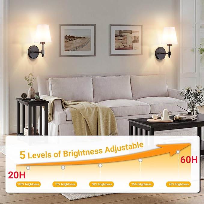 Peel and Stick Wall Sconces, Stick On Wall Sconce Set of 2, Battery Operated Wireless Wall Light, No Drill Adhesive Wall Lamp, Corn Bulb with 10000mAh Rechargeable Battery, Bedroom Wall Decor