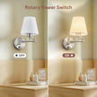 VONLUCE Wall Sconce Set of 2, Plug in & Hardwired Swing Arm Wall Lamps, Adjustable Wall Mounted Lighting Fixtures, Modern Wall Lights with Nickel Base White Fabric Shade for Bedside, Hallway, Study