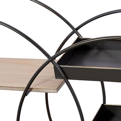Deco 79 Metal Geometric Wall Shelf Overlapping Circle 5 Level with Wood Accents, 34" x 7" x 20", Black