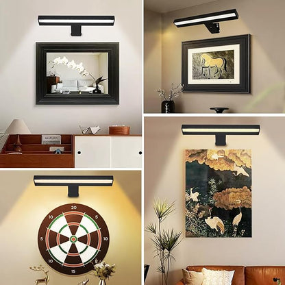 Picture Light, Rechargeable Picture Light for Paintings, Wireless Picture Frame Light, 3 Lighting, 12Inch Battery Operated Art Light for Display, Picture-Black