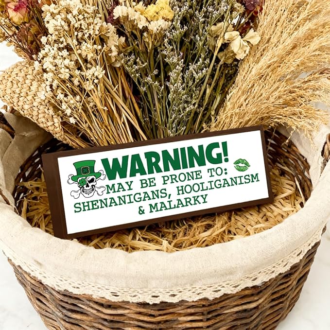 Funny St. Patrick's Day, Decorative Wooden Table Sign, Desk Decor Art, St. Patrick's Day Themed Decor for Cafe Shop Coffee Bar, Farmhouse Decors for Table Shelf, 9.5x3.1x1 inches