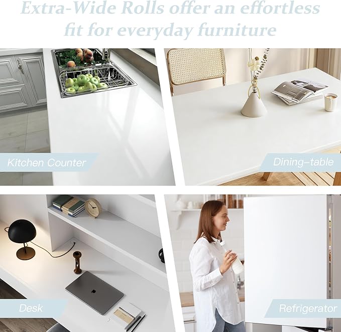 Dimoon 394''x23.6'' Peel and Stick Wallpaper White Contact Paper for New Environmentally Friendly Materials Thickening Upgrade Embossed Renter Friendly Wall Paper Modern Vinyl Wrap Countertop Bedroom