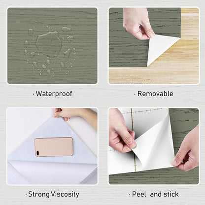 Wallercity Vintage Green Wood Peel and Stick Countertops Waterproof Faux Wood Wallpaper Self Adhesive Wooden Contact Paper Easy to Clean Green Contact Paper for Cabinets Table Kitchen 15.8''x78.7''