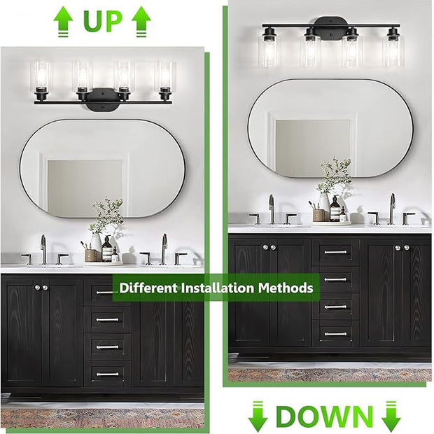 Ascher 4-Light Bathroom Light Fixtures, Modern Vanity Lights with Clear Glass Shade, Matte Black Wall Lamp for Bathroom Mirror Hallway Cabinet Porch