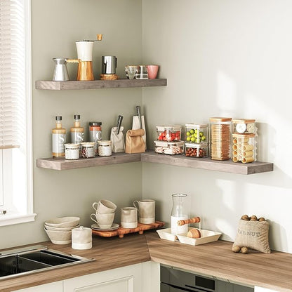 Floating Shelves for Wall, 1.5" Thick Wall Shelf Set of 3 with Invisible Brackets, 23.6L x 7.9W Hanging Book Shelves Farmhouse Home Decor for Bathroom, Living Room, Bedroom, Greige 6301BJP3BG