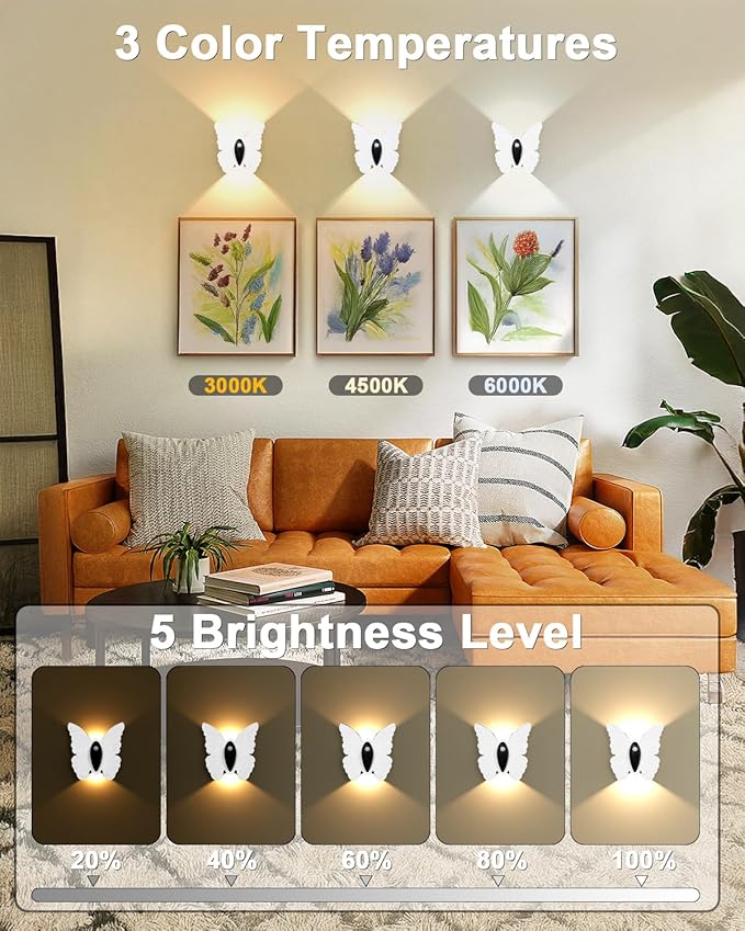 Rechargeable Motion Sensor Wall Light: 3 Colors Wireless Wall Sconces Set of Two with Remote Magnetic Motion Sensor Stair Lights Indoor 5000mAh Battery Powered Wall Lamps for Hallway Bedroom (White)