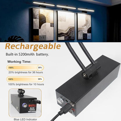 2 Pack Picture Lights for Wall Battery Operated, 16 inch Wireless Art Lighting for Painting, 6 Colors Picture Frame Lights with Remote, Dimmable 5200mAh Gallery Light, Black
