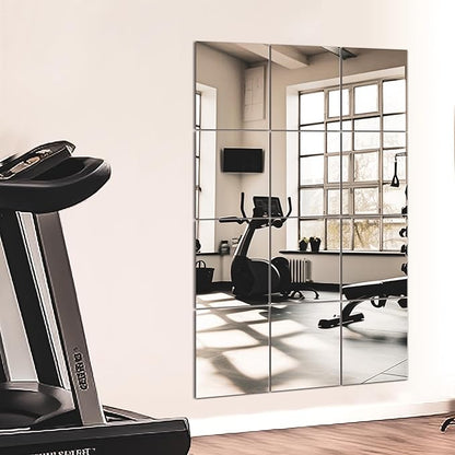 Home Gym Mirror Tiles for Wall, 14"x12"x12PCS Full Length Home Gym Workout Mirror for Garage, Bedroom, Living Room, Over The Door