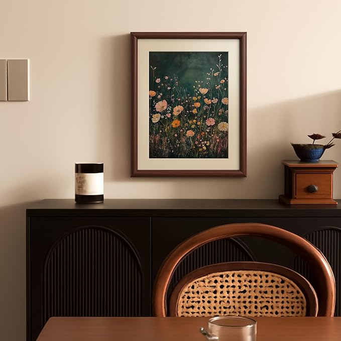 InSimSea Brown Framed Canvas Wall Art, Bedroom Small Vintage Art,11x14in, Retro Wildflower Paintings Prints, Country Floral Shelf Decor for Living Dining Room Hallway, Anti-dust(with acrylic panel)