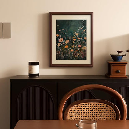 InSimSea Brown Framed Canvas Wall Art, Bedroom Small Vintage Art,11x14in, Retro Wildflower Paintings Prints, Country Floral Shelf Decor for Living Dining Room Hallway, Anti-dust(with acrylic panel)