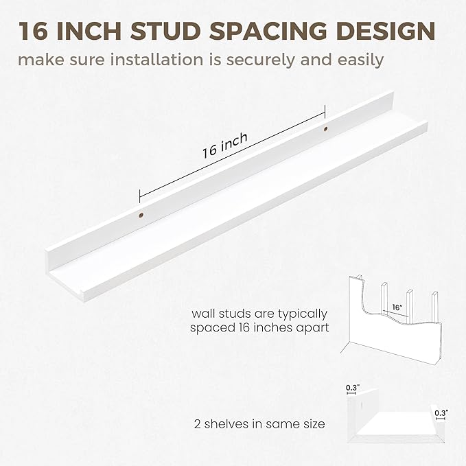 Axeman 30 Inch Floating Shelves | Picture Ledge Shelf Set of 2 | White Wall Shelves with Lip | White Picture Shelf for Wall with Ledge | Photo Ledges 30 Inch