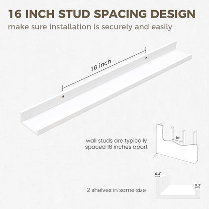 Axeman 30 Inch Floating Shelves | Picture Ledge Shelf Set of 2 | White Wall Shelves with Lip | White Picture Shelf for Wall with Ledge | Photo Ledges 30 Inch