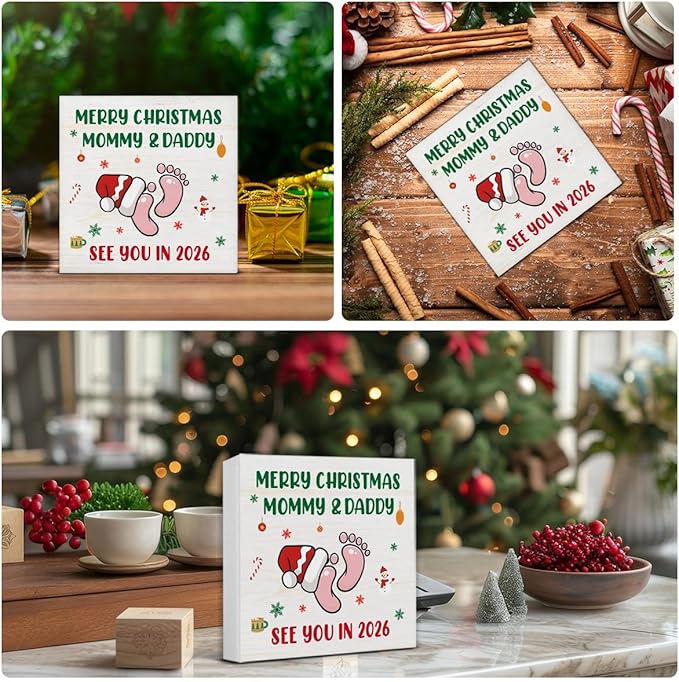 Christmas Decor, Merry Christmas Mommy and Daddy See You in 2026 Decorations, Baby Shower Wooden Sign Rustic Home Decor 5 x 5 Inches