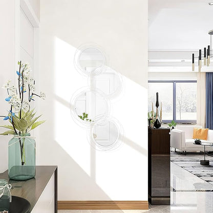 White Round Mirror Set, 4 PCS Wall Mounted Mirror Circle Metal Framed Modern Mirrors for Living Room Bedroom Entryway, 16x32 Inch Decor