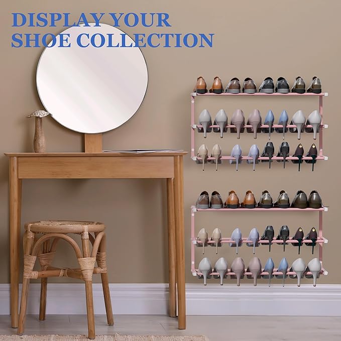 Wall Mounted Shoe Rack, 3 Tier Hanging Shoe Rack Holds 12 Pairs, 17