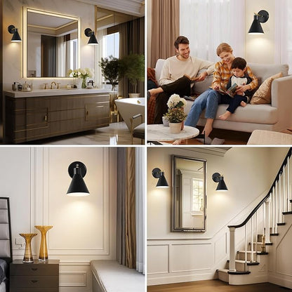 Black Rechargeable Battery Operated Wall Sconces Set of 2 with Remote, Wireless Dimmable Battery Powered Wall Light, Cordless Wall Lamp Lighting Fixture for Bedroom Living Room, Bulb Included