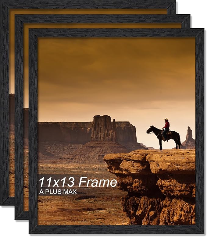 A PLUS MAX 11x13 Picture Frame Set of 3, Black Engineered Wood Frame for 11 x 13 Inch Picture Poster Photo, Light Weight 11 by 13 Frame with Wood-grain for Wall - 3 Pack/Black/11 x13