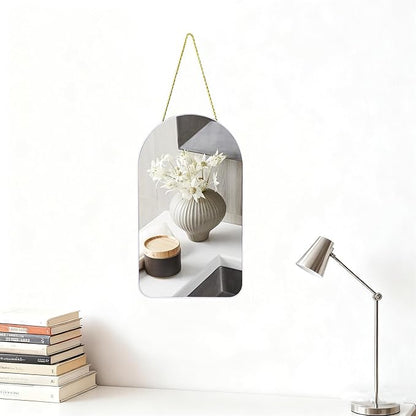Funerom Small Decorative Arched Wall Mirror with White Frame, 15.8 x 9 inches, Small Modern Hanging Mirror for Bedroom Bathroom