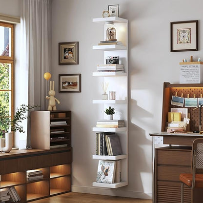 White 7-Tier Vertical Wall Shelf Unit with USB Rechargeable Led Light (Remote Controlled),Versatile Floating Display Shelves,Lack Style Wall Shelves for Bedroom,Living Room,Office Decor,Vanity