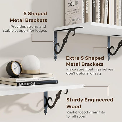 RICHFOCUS 12 Inch Deep Floating Shelves for Wall, 48" W x 12" D Wood Wall Shelves Set of 2, Wide Floating Shelves for Living Room, Bedroom, Kitchen, Bathroom and Decor Storage, White