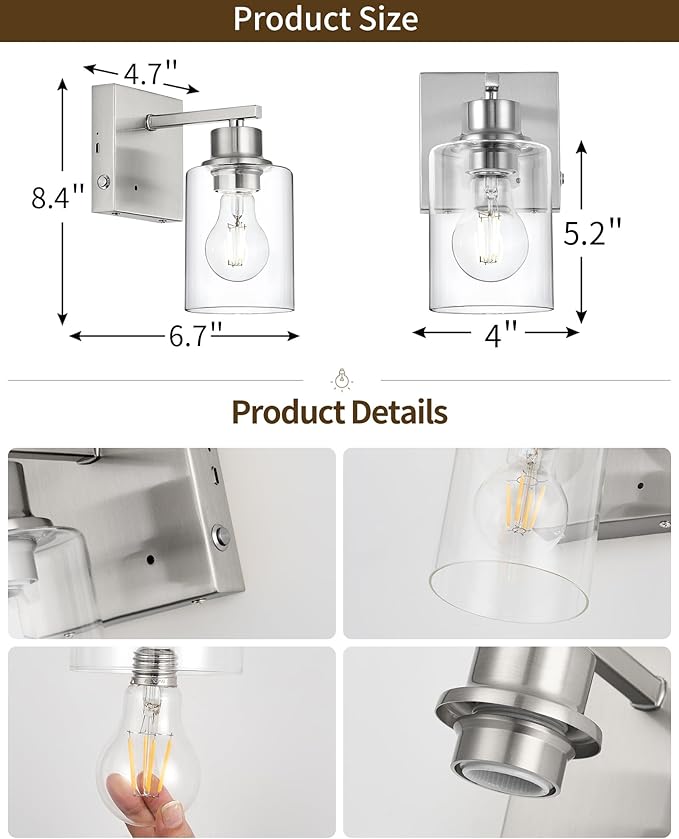 Wireless Wall Sconces, Nickel Battery Operated Wall Sconce Set of 2 with Timer Function, Easy Install Dimmable Rechargeable Wall Lamps for Living Room, Bedroom, Hallway, Entryway Decor 3000K