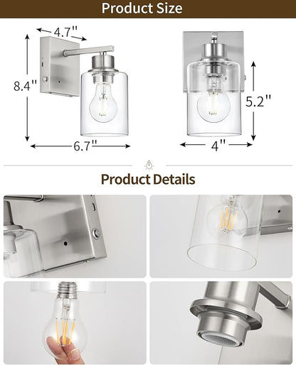 Wireless Wall Sconces, Nickel Battery Operated Wall Sconce Set of 2 with Timer Function, Easy Install Dimmable Rechargeable Wall Lamps for Living Room, Bedroom, Hallway, Entryway Decor 3000K
