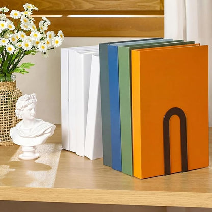 Chunful 6 Pcs Modern Metal Book Ends for Shelves Decorative Small Bookends Book Shelf Organizer Minimalist Design Stopper to Hold Books for Home Office (Bronze,5.5 * 3.75 * 2.25inch)