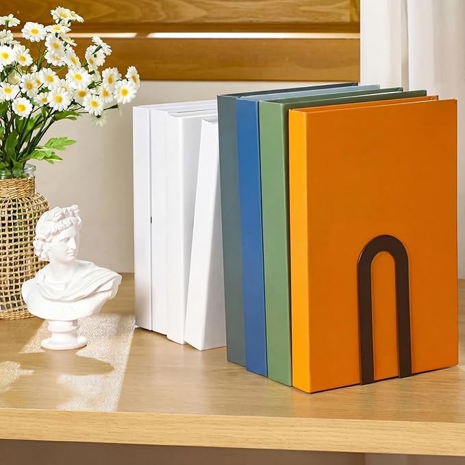 Chunful 6 Pcs Modern Metal Book Ends for Shelves Decorative Small Bookends Book Shelf Organizer Minimalist Design Stopper to Hold Books for Home Office (Bronze,5.5 * 3.75 * 2.25inch)