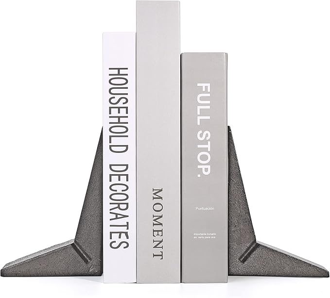 Ambipolar Cast Iron Bookends, Sharp Triangle Theme, Black Decorative Bookends for Home Decor, Office Desk, Bookshelves, Bookends for Heavy Books