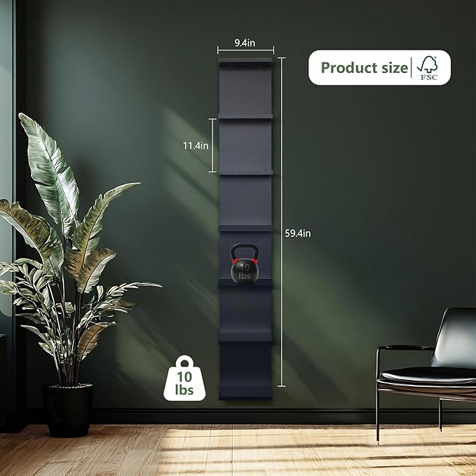 7-Tier Wall Shelf with 3 LED Lighting Modes, Multifunctional Wall Mounted Vertical Lack Shelf with Remote Control for Bedroom Living Room Vanity, Black