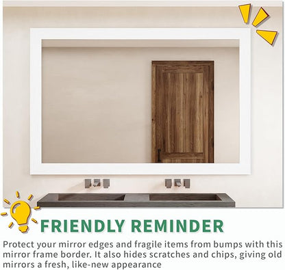 Peel and Stick Wallpaper Borders 390” x 4” Self Adhesive Mirror Frame Border Wood Grain DIY for Kitchen Bathroom Mirror Removal Border Sticker Wall Decor Cover 10.8 Sq.Ft, White Wood
