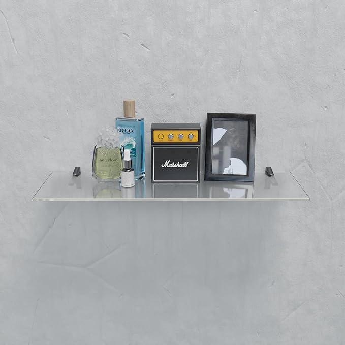 Clear Acrylic Shelves for Wall Storage, 6" W X 24" L, 3/4" Thick Wall Mounted Floating Shelves for Bedroom, Living Room, Bathroom, Kitchen -‎Easy Installation with Screws and Black Finish Brackets