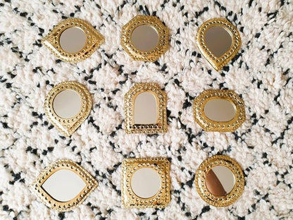 Set of 5 Small Decorative Wall Mirrors – Gold Brass Handmade Mirror Set | Octagon, Arched, Horizontal Oval, Square and Diamond Shapes | Living Room, Bedroom, Home Wall Hanging Mirrors Decor