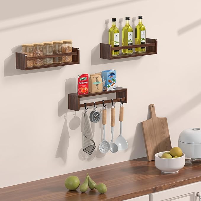Floating Wall Nursery Book Shelves for Bedrooms Kids 16.5 Inch Walnut Color Wooden Baby Book Shelf for Kids Rooms Set of 3 Nursery Shelves for Wall Mounted Toddler Bookshelf