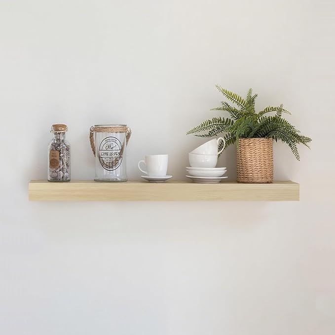Wood Floating Shelves, 16 inch Wall Mount Shelves for Bathroom, Living Room, Kitchen, Bedroom, Office, Unfinished Color