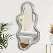Irregular Wall Mirror Cloud Wavy Wood Frame Mirrors Asymmetrical Modern Mirror for Wall for Vanity Bathroom Living Room Bedroom Entryway Hallway Modern Unique Decorative Artistic Mirror Large