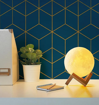Safiyya Gold and Blue Wallpaper Peel and Stick Wallpaper Modern Geometric Contact Paper Waterproof Self Adhesive Wall Paper for Bathroom Vinyl Roll 590"x17.3"