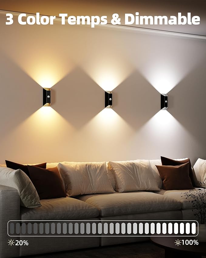 EZVALO Motion Sensor Wall Lights Indoor, 4000mAh Rechargeable Battery Operated Wall Sconces, 3 Color Temps, Dimmable, Wireless Magnetic Night Light with Remote, Timer, for Hallway, Stair, Bedroom