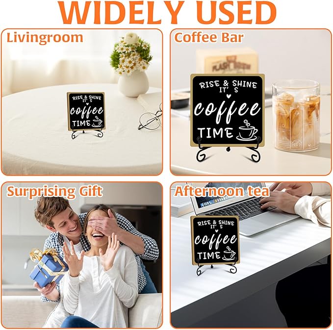 Wooden Coffee Bar Sign Coffee Bar Decor, Coffee Bar Decorations Black and White with Iron Stand Bar Tabletop Shelf Accessories, Coffee Signs Decors for Coffee Station Home Farmhouse Kitchen & Office