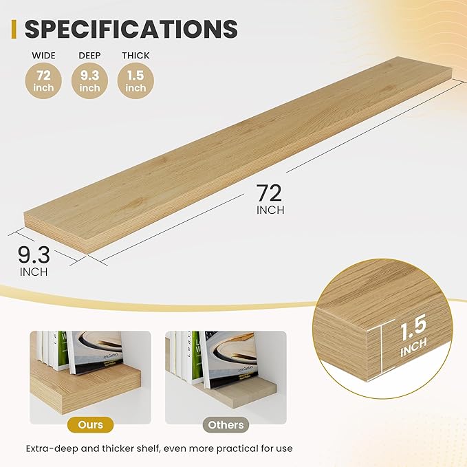 72 Inch Floating Shelves, 9.3